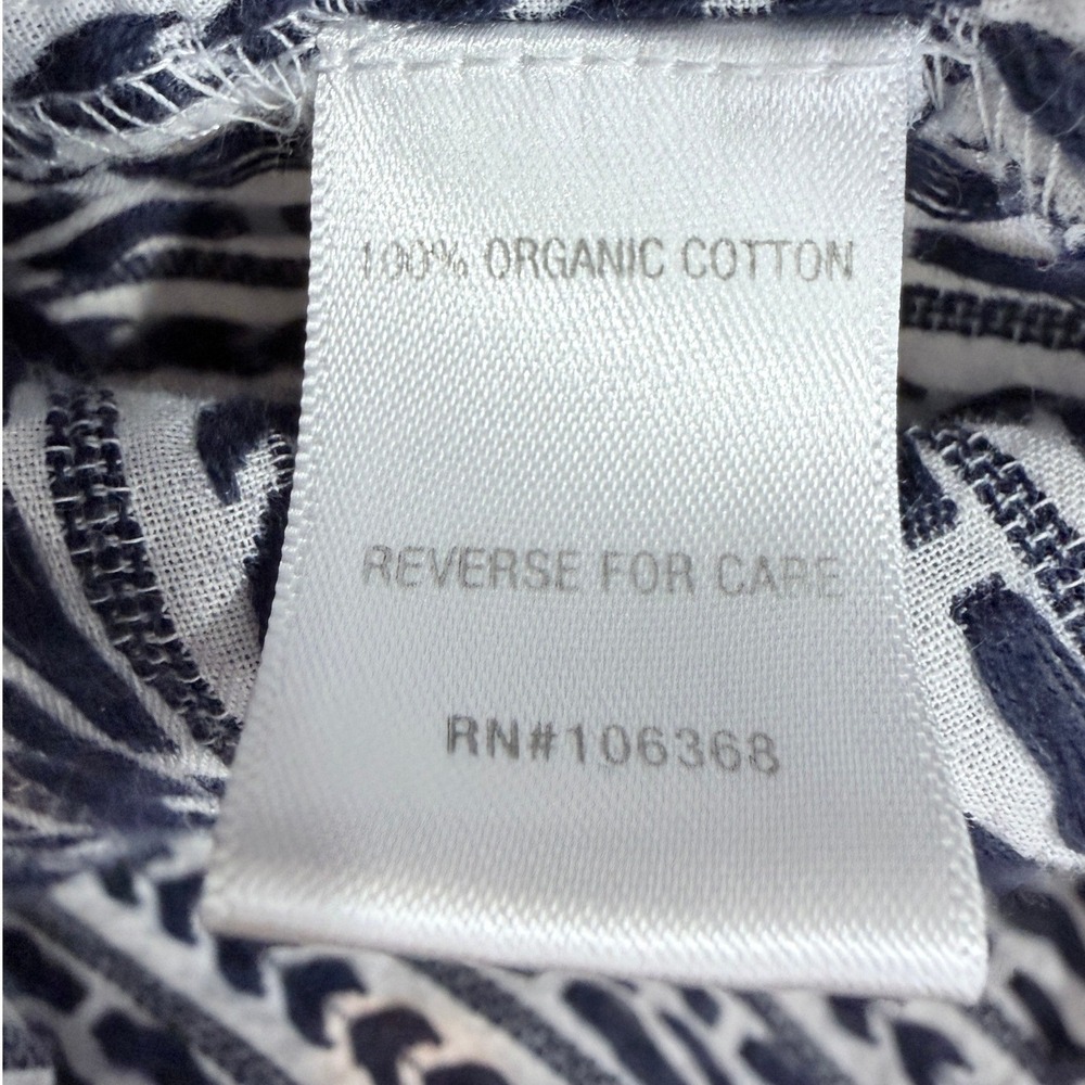 Garnet Hill Organic Cotton Button Front Blouse Navy White Print Tie Sleeve L - Picture 5 of 10